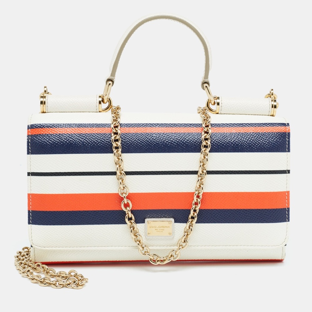 Dolce & Gabbana White, Blue, and Orange Striped Crossbody Bag